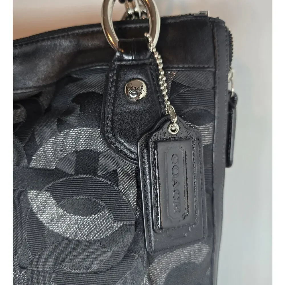 Coach Sig Kristin Metallic Zip Bag Tote Shoulder Bag Black/Silver 18286
